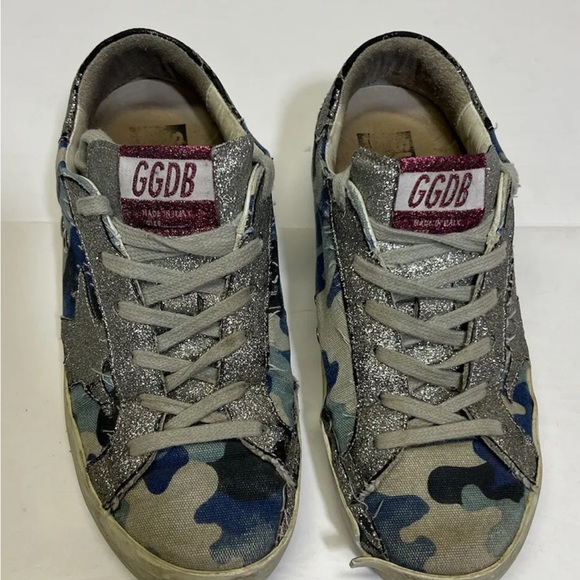 Golden Goose Superstar Sneakers Grey Blue Silver Glitter Camo Star Sz 35 - Picture 3 of 11